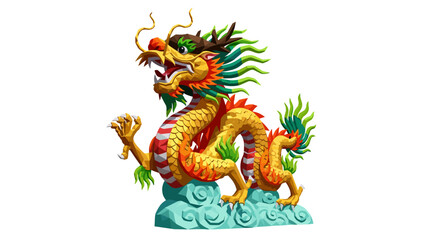 Colorful origami style chinese dragon on cloud platform