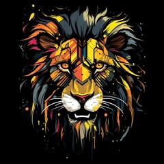 Vibrant Geometric Drip-Paint Lion Portrait with Fiery Mane and Prism Colors