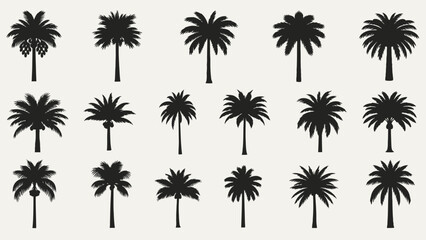 Collection of different palm tree silhouettes in rows. © Payu