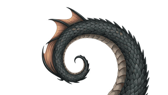 Detailed curved dragon tail with scales against white background