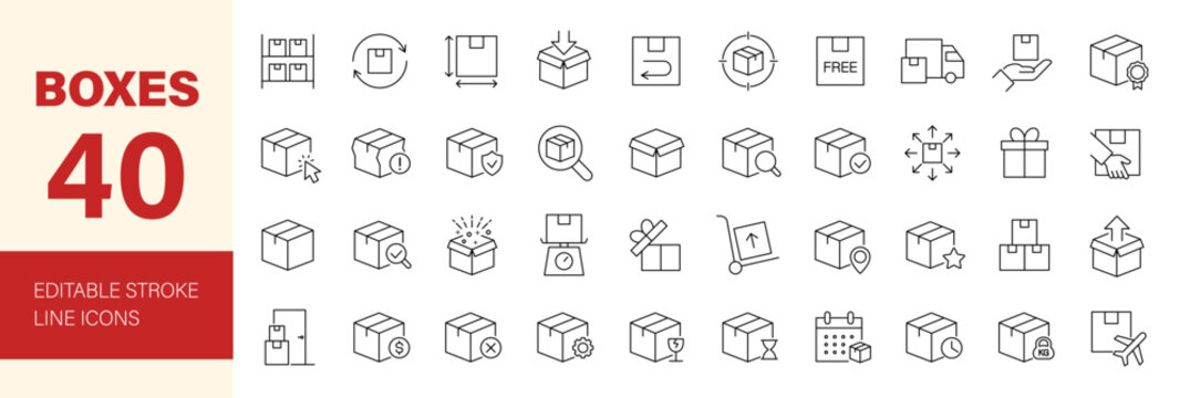 Boxes icon set. Editable line icons. Vector illustration.