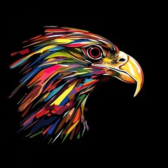 Vibrant Multicolor Abstract Eagle Head Illustration Formed by Energetic Brush Strokes