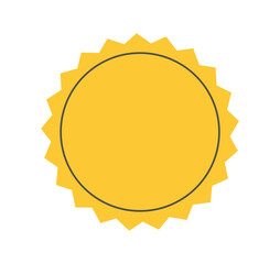 Round yellow badge seal label. Empty circular rosette shape. Flat vector design. Certificate, award, branding and marketing use