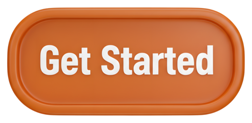 Orange 3D Get Started Button Web Interface Element Glossy Icon Isolated on Transparent Background