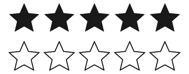 Obraz premium Simple star graphic set featuring solid and line art versions for rating and review systems