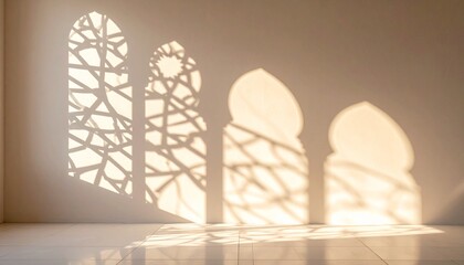 Intricate islamic pattern shadows on wall and floor with sunlight