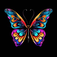 Vibrant Multicolored Butterfly with Neon Wings Against a Deep Black Background