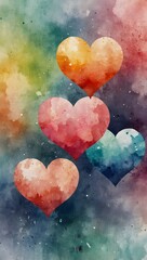Obraz premium Dreamy Abstract Watercolor Hearts. Romantic Valentine’s Day Greeting Card Background