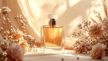 Luxury Perfume Bottle Mockup with Nature Background for Branding