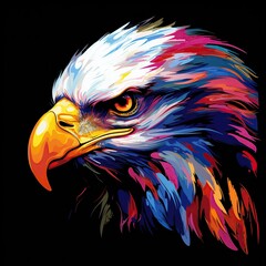 Vibrant Multicolored Eagle Head Portrait In Bold Digital Painting Style