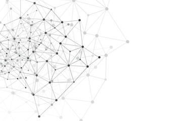 Abstract Black and White Modern Cloud Computing and Global Digital Network Connections, IT or Technology Concept, Polygonal Grid, Wire Frame Isolated on White - Illustration in Editable Vector Format