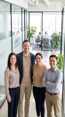 Obraz premium Diverse Team of Coworkers Posing Together in Bright Modern Office