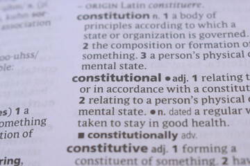 Close Up Of English Explanation Dictionary Word Of - constitutional