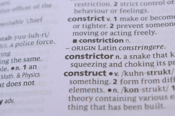 Close Up English Dictionary Page With The Word Reference Of - constrictor