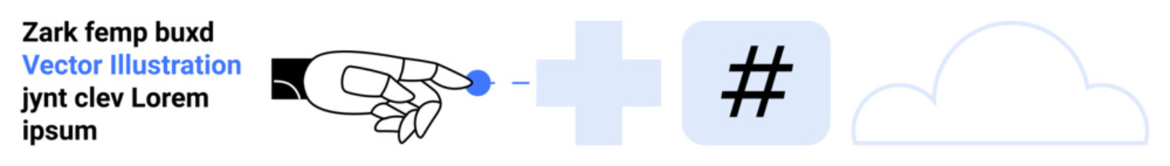 Obraz premium Robotic hand interacts with tech visuals including a metadata tag and a cloud. Ideal for innovation, AI, cloud storage, connection, tech development, futuristic ideas, simple landing page