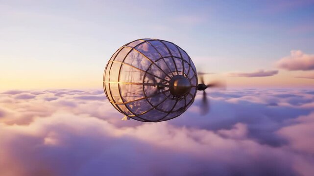 Vintage Airship Flying Above Cloudscape During Golden Hour with Dramatic Lighting