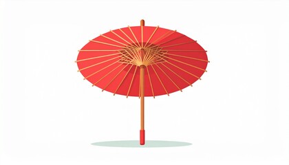 Vibrant Red Paper Umbrella Isolated on White Background Minimalist Design