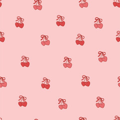 Cherry with bow seamless vector pattern