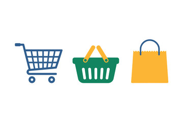 Shopping icons, cart, basket, bag