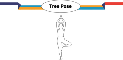 Black outline vector of person performing tree yoga balance pose
