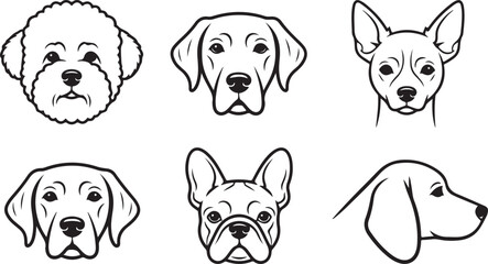 Obraz premium Dog Breeds Collection Icon Set, Bichon, Labrador, French Bulldog, Isolated on white background