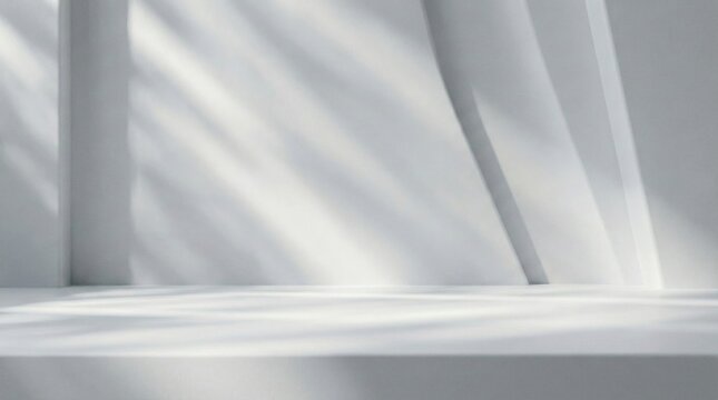 Minimal abstract white interior background with soft light and shadows,modern architectural scene with clean design elements and empty space for product display