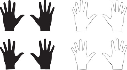 Fototapeta premium Human Hands Silhouette and Outline Icons Isolated on white background