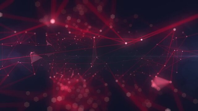 Abstract visualization of interconnected digital data points forming a complex futuristic network structure with glowing red light beams 