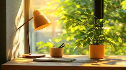 Sunlight streams into a room showcasing a windowsill workspace.