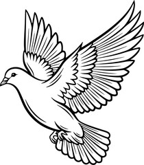 Obraz premium White dove silhouette with outstretched wings for peace symbol and flying bird freedom concept – Black and White Vector Illustration