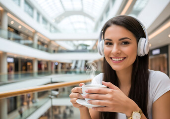 Young African American woman comfortably sitting by the train window, watching the beautiful scenery and enjoying music through her headphones.