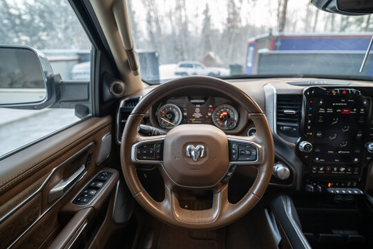 KRASNOYARSK, RUSSIA - January 21, 2026: White RAM 1500 Longhorn 2021