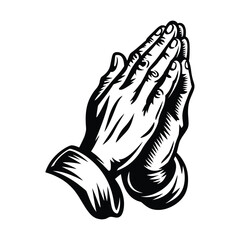 Praying Hands Line Art Black and White Spiritual Illustration