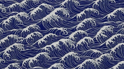  Premium midnight indigo and silver Japanese wave pattern for salon interior
