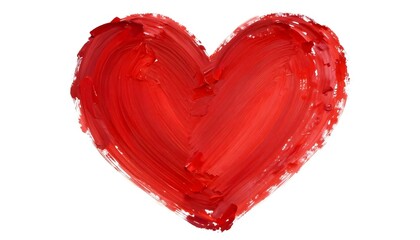Abstract red heart painted with thick brushstrokes on a white background