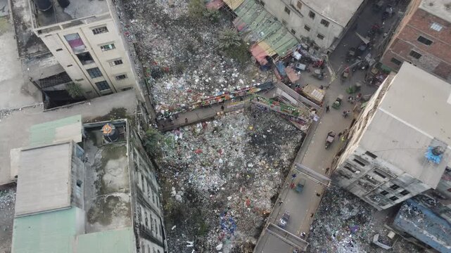 Top Down Drone Descent Over Dense Urban Area and Street Life in Dhaka