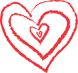 Hand Drawn Concentric Red Hearts with Textured Artistic Style