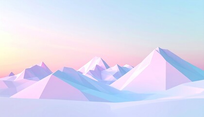 Abstract geometric mountain range with pastel colors and soft lighting.