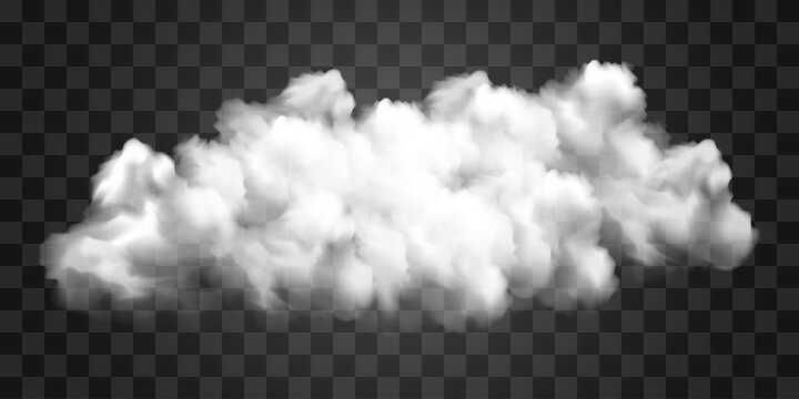Vector white realistic cloud set. Cloud texture, nature sky or foggy nature illustration on png background. Vector weather isolated on transparent background.