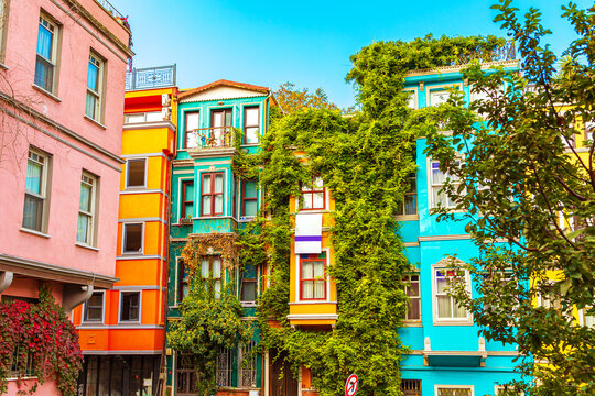 Colorful houses in the Balat and Fener districts. A popular tourist attraction in Istanbul.