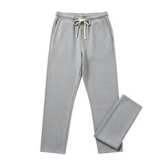 Gray sweatpants with drawstring waist and cuffed legs isolated on a transparent background