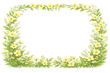 Obraz premium Yellow and white flowers forming decorative frame, botanical border for spring designs with transparent background