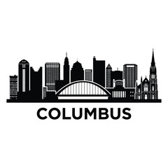 Fototapeta premium Columbus Ohio Skyline A Black And White Silhouette Illustration