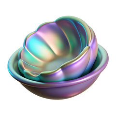 Iridescent metallic rounded shapes on black background shiny isolated on a transparent background