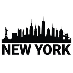 Fototapeta premium New york city skyline silhouette with iconic landmarks and text below