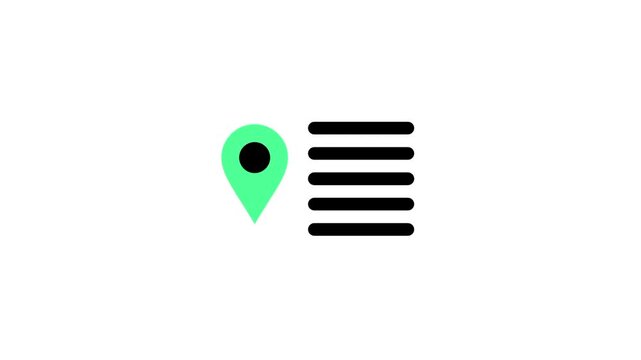 The icon displays a green location pin positioned next to several horizontal black lines representing an address or specific details about a particular geographic point on a digital map