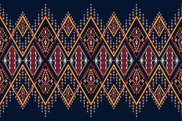 Seamless geometric ethnic pattern with repeating diamond shapes and ornamental tribal motifs.