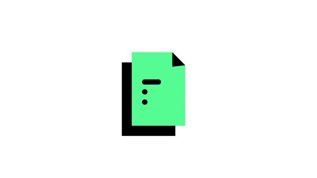 A green document icon with black text lines is layered over a black shadow, symbolizing official records, digital reports, or important paperwork related to business or administration