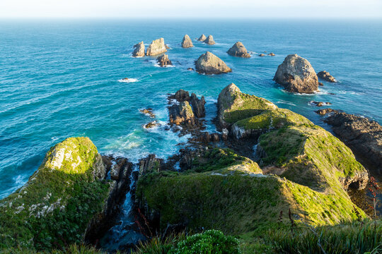 Dramatic coastal rocks in the Pacific Ocean at Nugget Point
