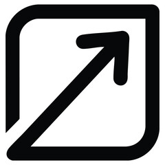 Simple black arrow icon pointing diagonally upwards from the bottom left corner inside a rounded square outline indicating expansion or external link symbol